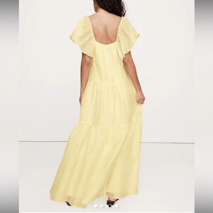 Linen silk tiered ruffle Yellow Maxi Dress - Women